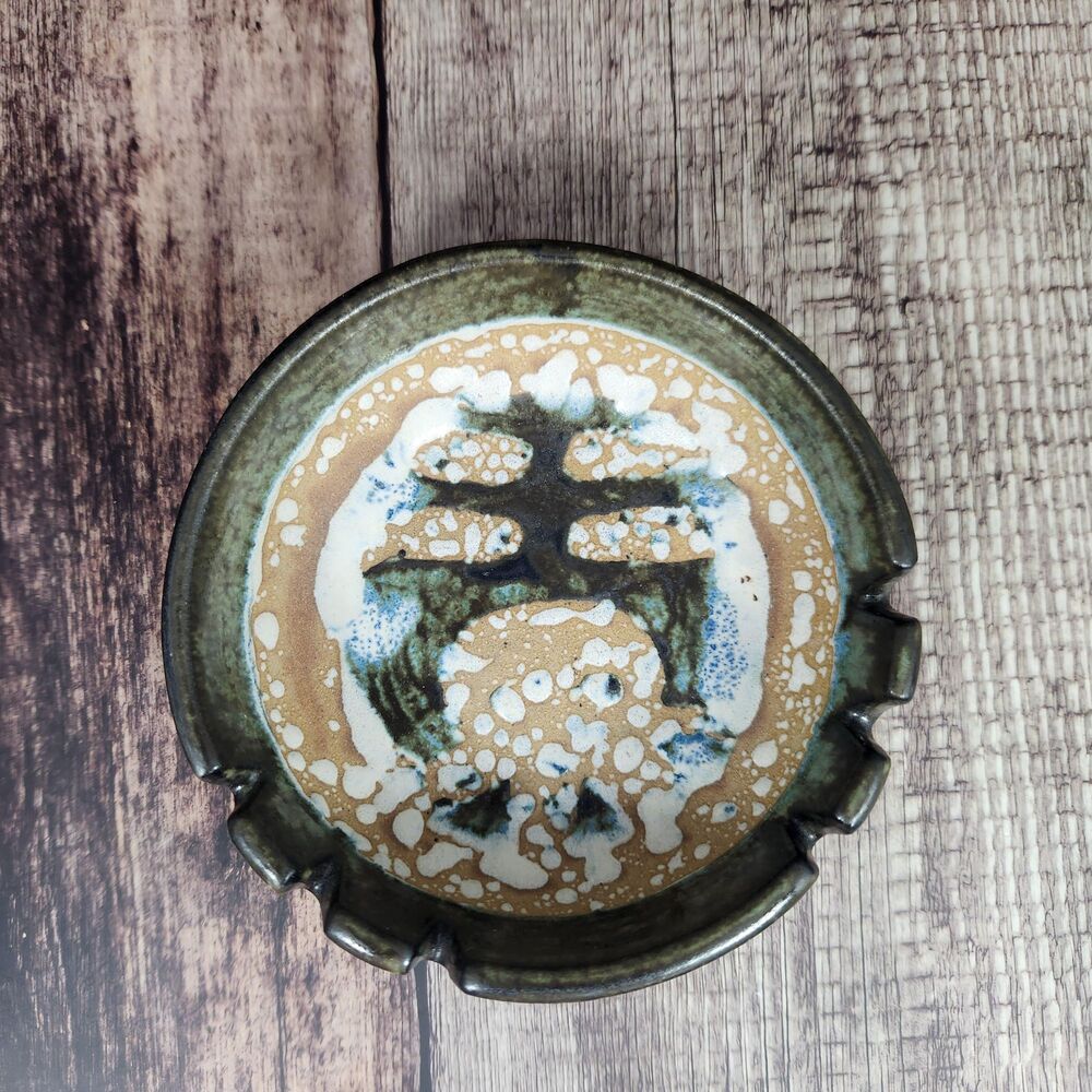 VTG Ashtray by Lapid Pottery Israel Abstract Hand Painted Ash Tray Bowl #424 MCM